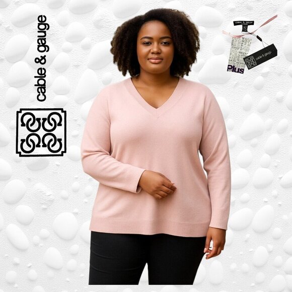 Gable & Guage Sweaters - Very Soft Baby Pink V Neck Plus Size Sweater- NWT